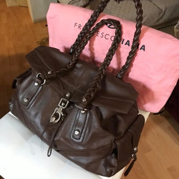 AUTHENTIC Francesca Biasia Chocolate Brown Leather Satchel - Picture 1 of 10